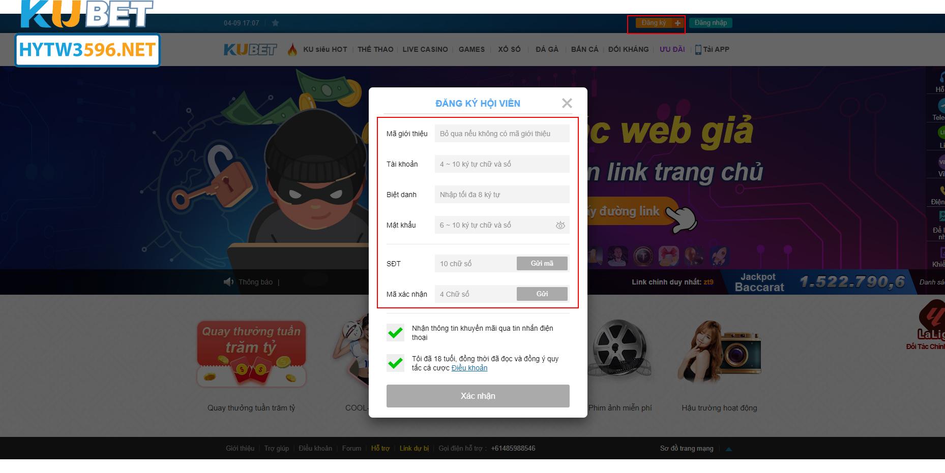 Hướng dẫn đăng ký tài khoản Kubet tại Hytw3596